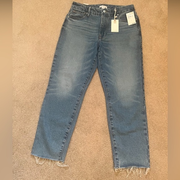 Good American Denim - Good American Good Girlfriend Jeans – Size 10/30 – Blue Raw Hem